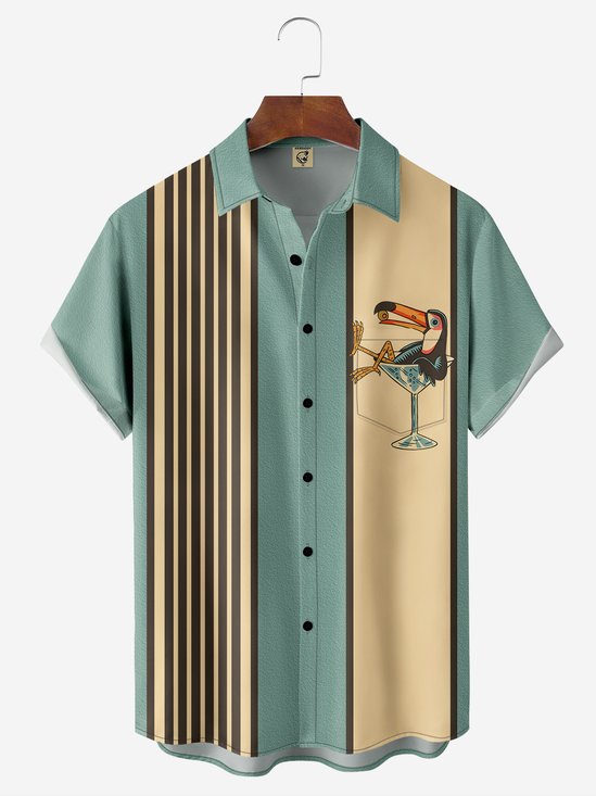 Animal Pecho Bolsillo Manga Corta Bolos Camisa