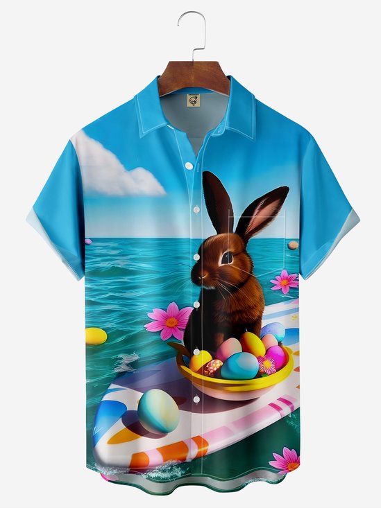 Pascua de Resurrección conejito Pecho Bolsillo Manga Corta Camisa