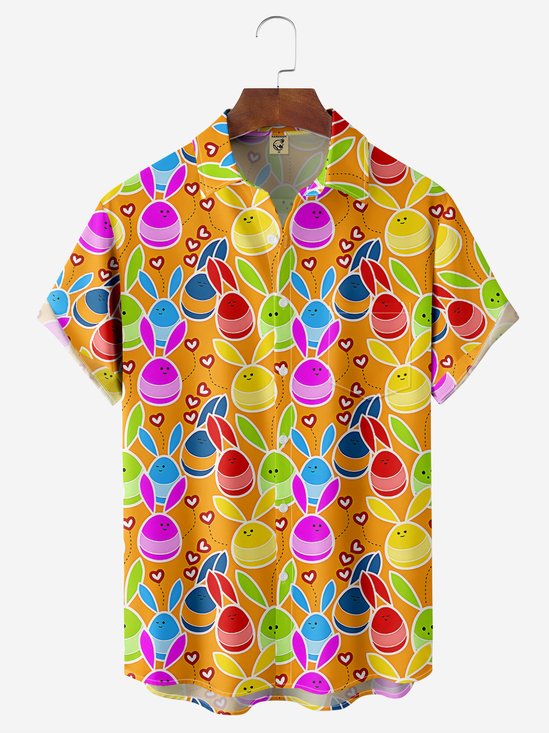 Dibujos animados Pascua de Resurrección Huevo Pecho Bolsillo Manga Corta Casual Camisa