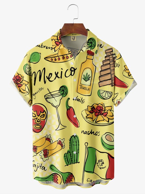 mexicano tacos Pecho Bolsillo Manga Corta hawaiano Camisa