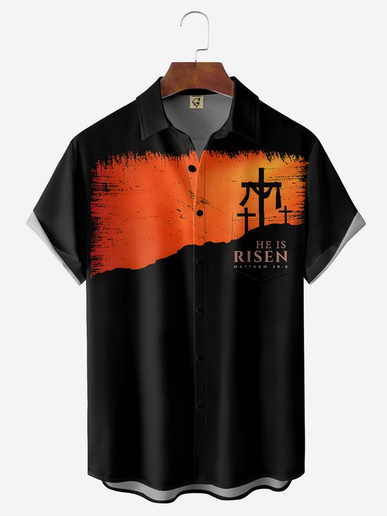 Pascua de Resurrección Cruzado Pecho Bolsillo Manga Corta hawaiano Camisa