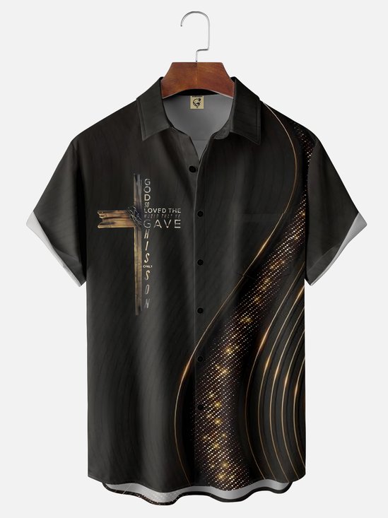 Acción de gracias Cruzado Pecho Bolsillo Manga Corta Casual Camisa