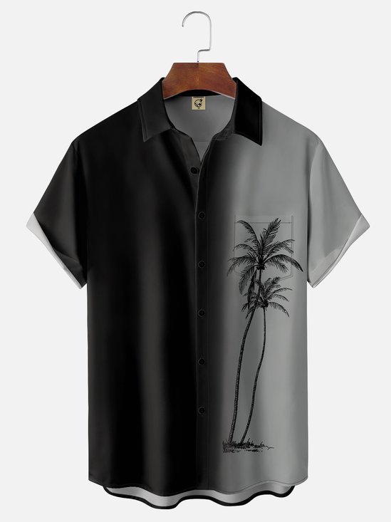 De Hombres Gradiente Árbol Estampado Casual Respirable Hawaiano Manga Corta Camisa