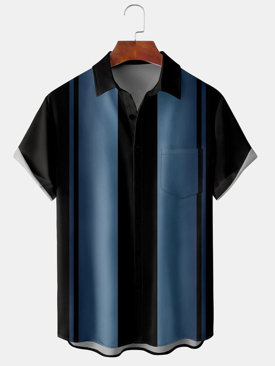 De Hombre Ombre Estampado Frente Botones Suave Respirable Pecho Bolsillo Casual Camisas De Bolos