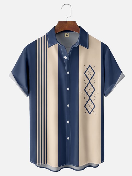 Casual Arte Colección Geométrico Rayas Bloque De Color Patrón Solapa Manga Corta Camisa Estampado Top