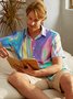 Gradiente Color Pecho Bolsillo Manga Corta Casual Camisa