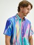 Gradiente Color Pecho Bolsillo Manga Corta Casual Camisa