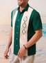 Geométrico Bloque de color Pecho Bolsillo Manga Corta Bolos Camisa