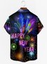 feliz Año Nuevo Pecho Bolsillo Manga Corta Casual Camisa