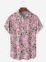 Dibujos animados Flamenco Pecho Bolsillo Manga Corta Casual Camisa