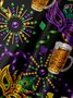 Mardi Gras Pecho Bolsillo Manga Corta Casual Camisa