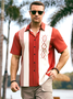 Geométrico Bloque de color Pecho Bolsillo Manga Corta Bolos Camisa