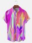 Gradiente Color Pecho Bolsillo Manga Corta Casual Camisa