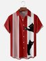Gato Pecho Bolsillo Manga Corta Bolos Camisa