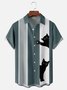 Gato Pecho Bolsillo Manga Corta Bolos Camisa