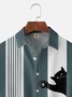 Gato Pecho Bolsillo Manga Corta Bolos Camisa