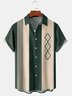 Geométrico Bloque de color Pecho Bolsillo Manga Corta Bolos Camisa