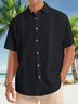 Algodón Rayas Con Remiendo Pecho Bolsillo Manga Corta Casual Camisa